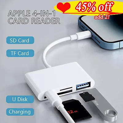 For IPhone 13 12 11 X XR XS IPad 8 Pin To SD Memory Card Reader USB OTG Adapter • £5.65