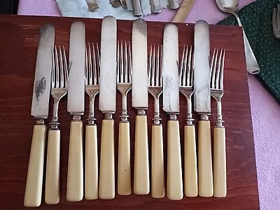 12 Pieces Knife Fork Bakelite Butterscotch Handles • $49.95