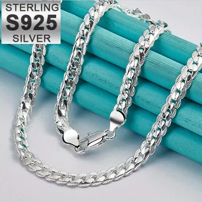 925 Sterling Silver 5MM Full Sideways Chain Necklace For Men Women Jewelry Gift • $7.99