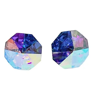 Aurora Borealis Rivoli Crystal Stud Earrings 16 Mm Dance Wedding Pageant New • $19.99