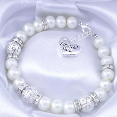 Ivory Heart Charm Bracelet Choose Mum Auntie Sister Niece Nan Family Gift • £7.49