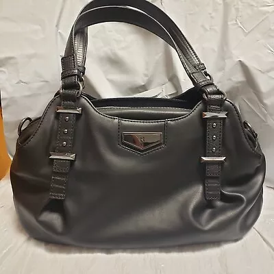 Simply Vera Vera Wang  Buena  Satchel Black Handbag Purse Faux Leather Buckles M • $15.99