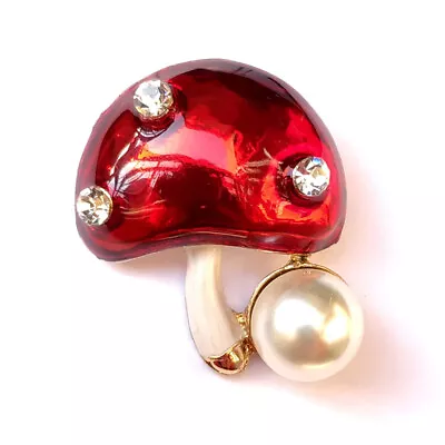Brooch Red Mushroom Toadstool Sparkle Pearl Fairytale Fantasy Garden Lovely Pin • $4.99