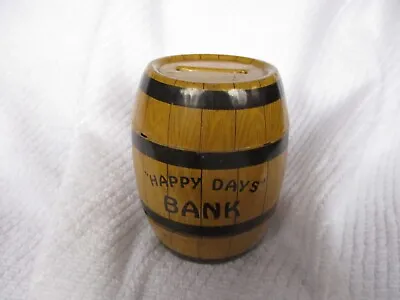 Vintage 1930's J Chein Happy Days Barrel Bank Tin Lithograph Toy Square Opening • $9.99