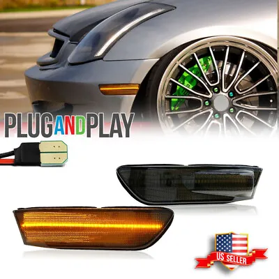 For 03-07 Infiniti G35 Coupe Amber LED Front Bumper Side Marker Light Smoke Pair • $24.99