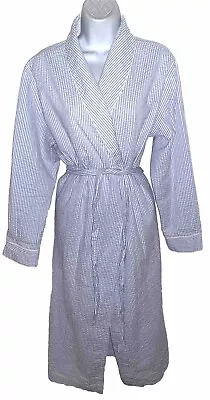 Vermont Country Store Womens Blue Stripe Cotton Seersucker Bath Robe Size M • $34.90