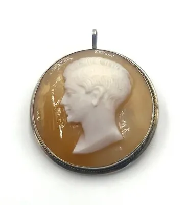 Handsome Gentleman Hand Carved Male Profile Left Facing Cameo Brooch Pendant • $200