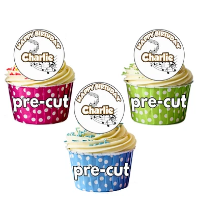 £3.99 • Buy 24 Personalised Musical Notes Edible Precut Circle Cupcake Toppers Decorations
