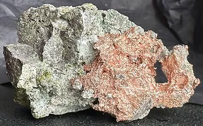 3.5 Inch Copper W Silver On Basalt W Green Epidote Crystals - Keweenaw Michigan • $75