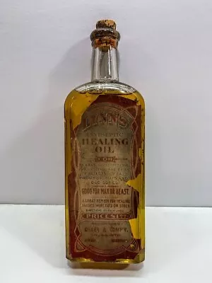 Vintage Medicine Bottle - Lynn's Healing Oil Revere Missouri Label & Contents • $13.50