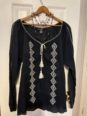LUCKY BRAND Blue Embroidered Blouse Top - Peasant Boho - 100% Cotton - Sz XL • £14.18