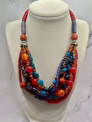 Vintage Colorful Mixed Bead Strands Moroccan /Tribal Style Necklace 20” • $14.99