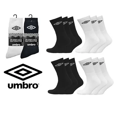 Mens Socks UMBRO 3 Pairs Cotton Boots Ladies Work Sports Crew Sock White Black • £5.99