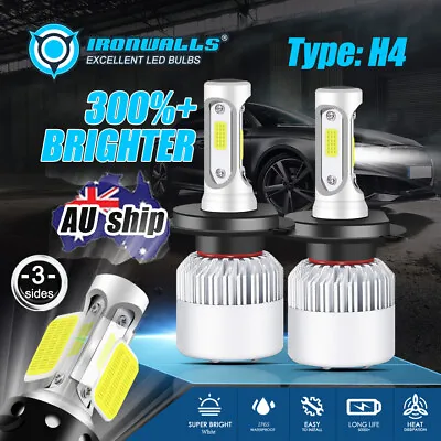 $35.55 • Buy H4 9003 LED Headlight Globes Conversion Kit White Lamp 9600LM 6000K 80W High Low