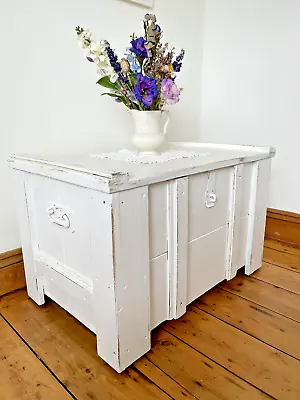 Blanket Box (Antique White Satin) Chest Wooden Trunk Coffee Table - Handmade! • £502