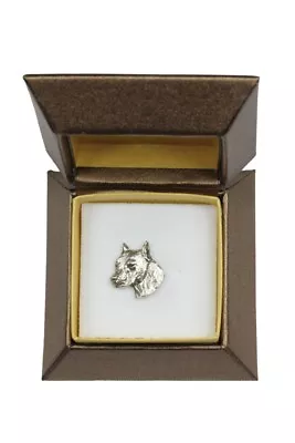 Amstaff - Silver Plated Pin With Image Of A Dog In Box Art Dog AU • $23.46