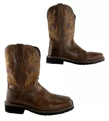 Men's Justin Brown Leather Steel Toe Western Work Boots Size 10.5 EE *WIDE* • $74.03