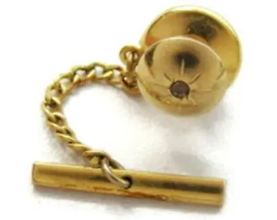 $14.37 • Buy Men Vintage Tie Tack Rhinestone Necktie Lapel Hat Push Pin Gold Tone Chain