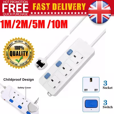 1/2/5 M 3Gang Way UK Mains Plug Power Extension Lead Cable Electric Socket • £8.60