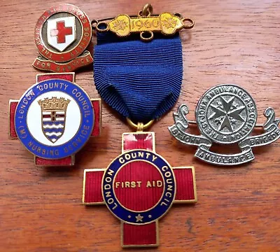 Scarce Vintage London County Council (M) Nursing Svc Enamel Badge & Medal Group • £55