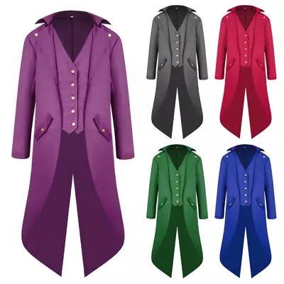 New Men's Coat Medieval Solid Tuxedo Steampunk Retro Cosplay Costume Mid-length • $31