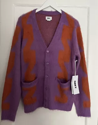 £89.99 • Buy Obey Clothing Helix Mohair Purple Orange Cardigan Size Small New