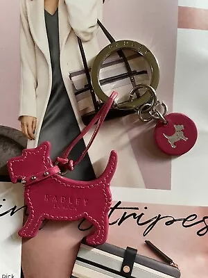 Radley Large Sized Pink Leather Dog Tag / Bag Charm / Key Ring • £13.50