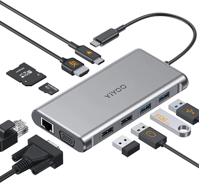 $34.30 • Buy USB C Hub Adapter, YIYOO 10-In-1 Adapter With Ethernet 1000Mbps, 4K USB C To HDM