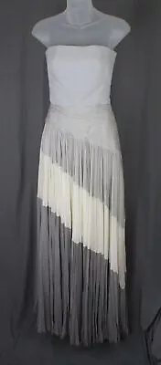 J. Mendel Gray Ivory 100% Silk Strapless Pleated Evening Dress Gown Size 2 • $299