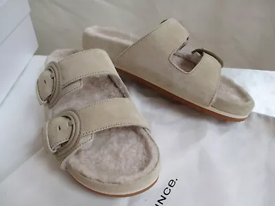 Vince Womens Glynn -2 Size 9 Adjustable Straps Suede With Lamb Fur Biscotti NEW • $275