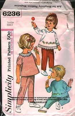 6236 Vintage Simplicity Sewing Pattern Girls 1960s Top Pants Toddler OOP Sew 2 • $5.59