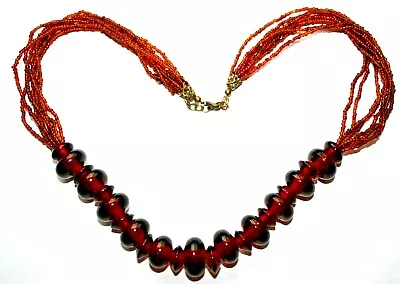 Vintage Czech Glass Brown Disc Shape & Seed Beads Multi Strand 24  Necklace • $29.99