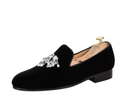 Men's Fashion British Round Toe Diamante Slip On Loafers Gommino Leather Shoes  • $130.65