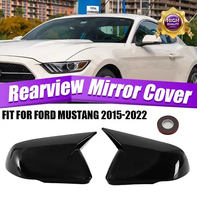 GLOSS BLACK SIDE MIRROR COVERS Cap FOR 2015-2022 FORD MUSTANG WITH LED SIGNAL GT • $27.98