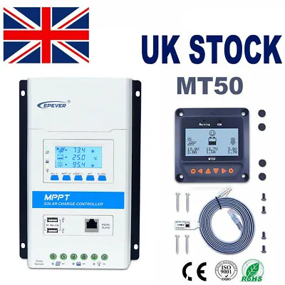 EPEVER MPPT 40A 30A 20A Solar Controller Regulator PV100V Or MT50/WIFI/PC Cable • £188.27