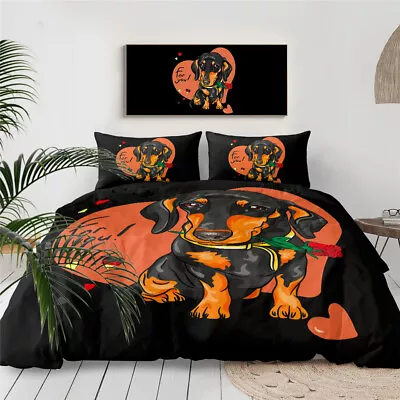 Dachshund Heart Quilt Duvet Single Double Pillow Cover Bed Set Love Cute Dog • $14.21