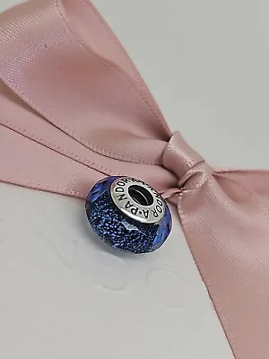 Authentic Pandora Blue Shimmer Faceted Murano Glass Charm 791646 • $39