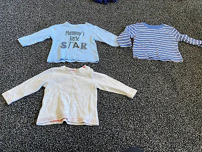 Pack Of 3 Baby Boys T-shirt Long Sleeve Bundle 9 To 12 Months George Grey Blue • £1.99