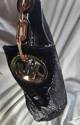 Michael Kors Black Snakeskin Lilly Chain Tote Shoulder Bag Handbag Hobo E-1203 • $19.99