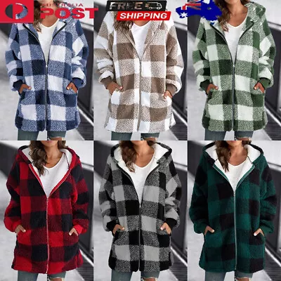 Womens Full Zip Up Sherpa Hoodie Fuzzy Fleece Jacket Oversized Fluffy Overcoat • $18.04