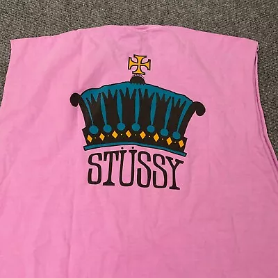 Stussy The Crown Sleeveless Tee Shirt Mens Shirt XXL Pink Tank Top Retro • $49.95