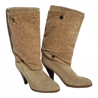 Candies Y2K Mid Calf Boots Size 8 Brown Leather Corduroy Pull On Casual Winter • $162.83