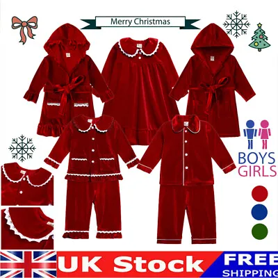 Baby Kids Christmas Pyjamas Xmas Velvet Nightgown Bathrobes Tops Pants Sleepwear • £8.32