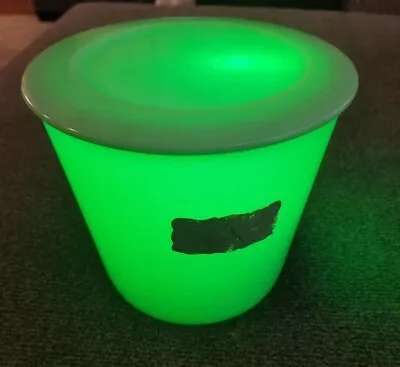 McKEE JADITE ROUND CEREAL CANISTER With LID. Glows! • $200