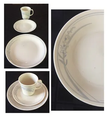 VINTAGE Corelle Dinnerware BLUE LILY Floral 3-Piece Set • $24.88