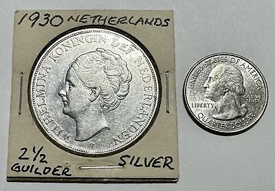 1930 Netherlands 2-1/2 Gulden - .720 SILVER - KM#165  - Great Details - Must See • $24.99