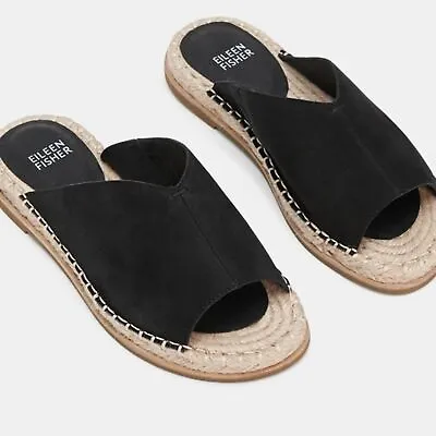 Eileen Fisher Milly Tumbled Nubuck Espadrille Black Sandal Size 9.5 • £37.05