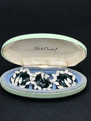 Sarah Coventry Green Holiday Ice Clip On Earrings Brooch Set In Original Box • $69