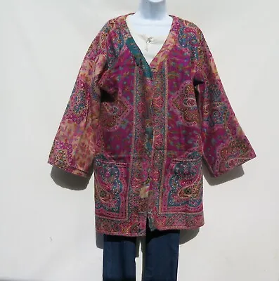 Kimono Jacket Boho 60s 3/4 Sleeve Handmade Yak Wool Blend Kashmiri Design XL • $59.40