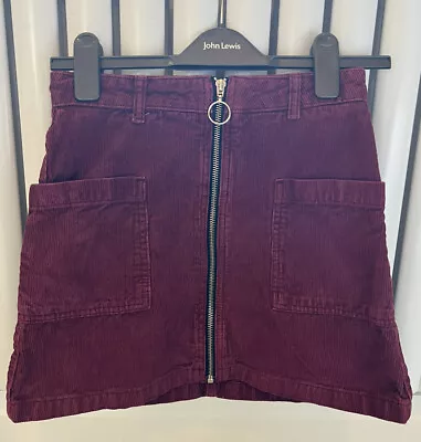 Zip Front Maroon Corduroy Skirt • £5